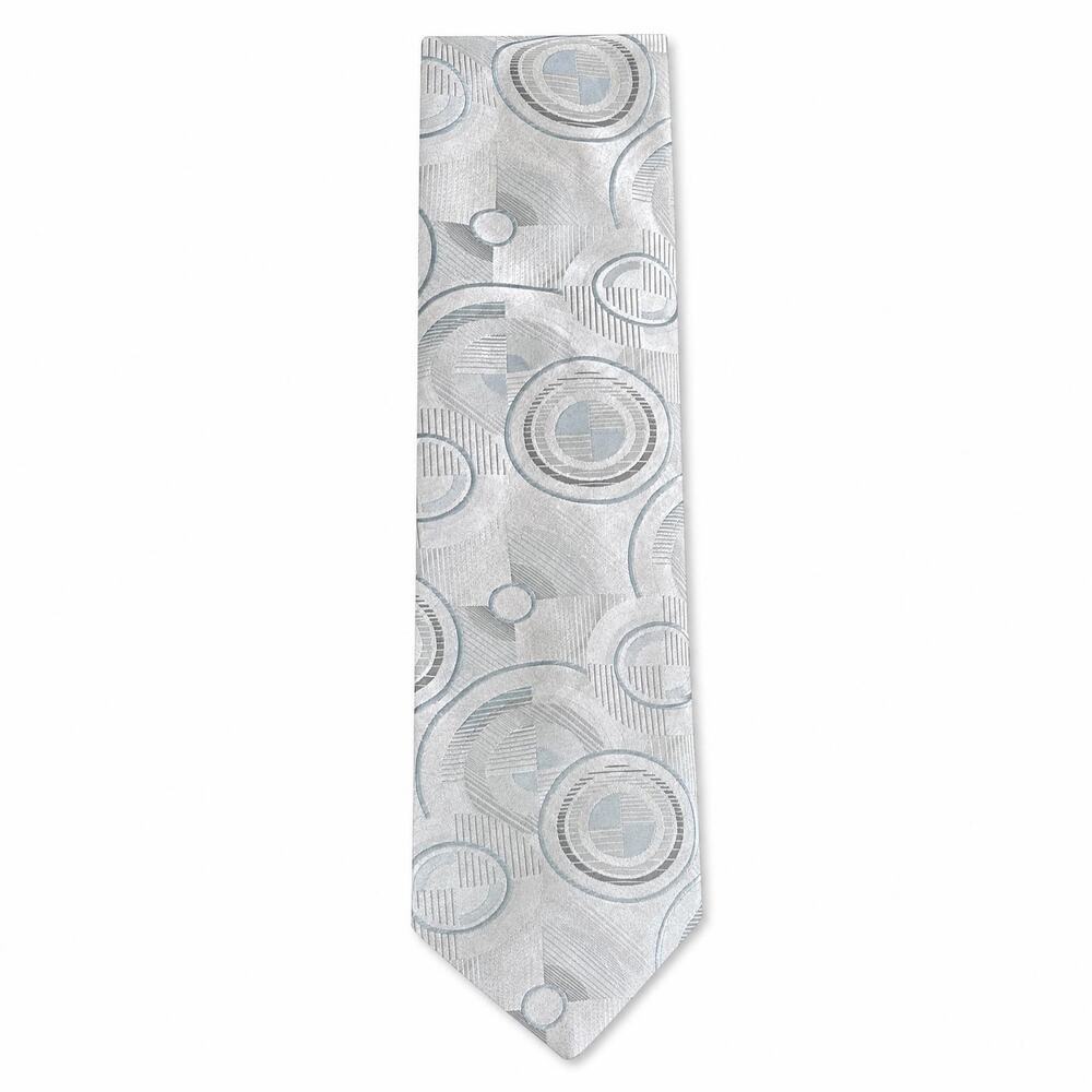 NWT Murano Men Silver Grey Geometric Circle 100% Silk Tie Tailored USA 4" Width